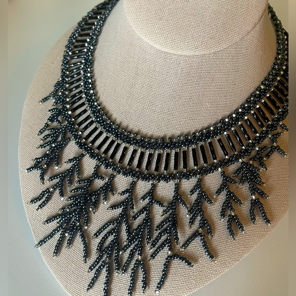 Dark Grey Beaded Necklace - Stunning